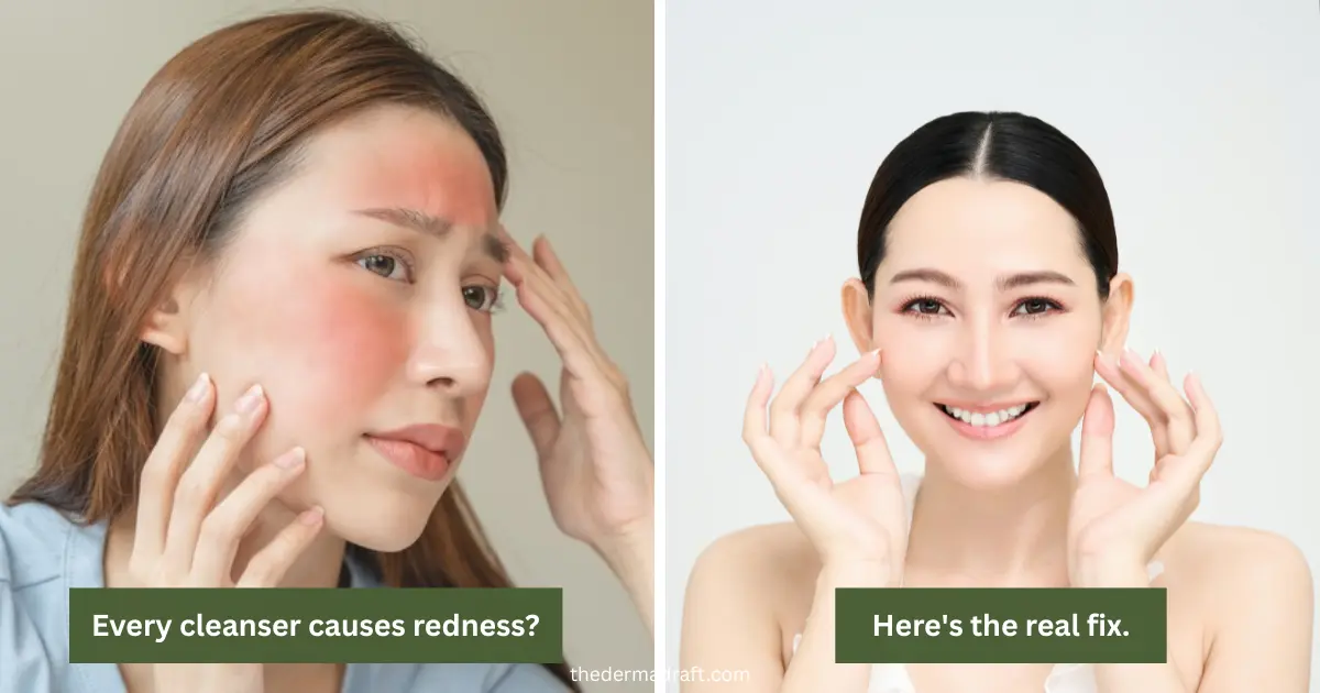 cleanser causing skin redness on irritated face versus calm clear skin