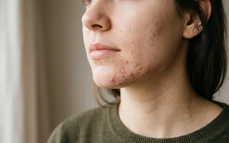 hormonal acne breakout pattern on cheek and jawline showing breaking out with a skincare routine