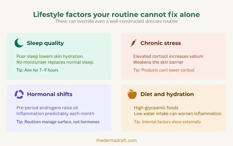 lifestyle factors affecting skin sleep stress hormones diet skincare routine