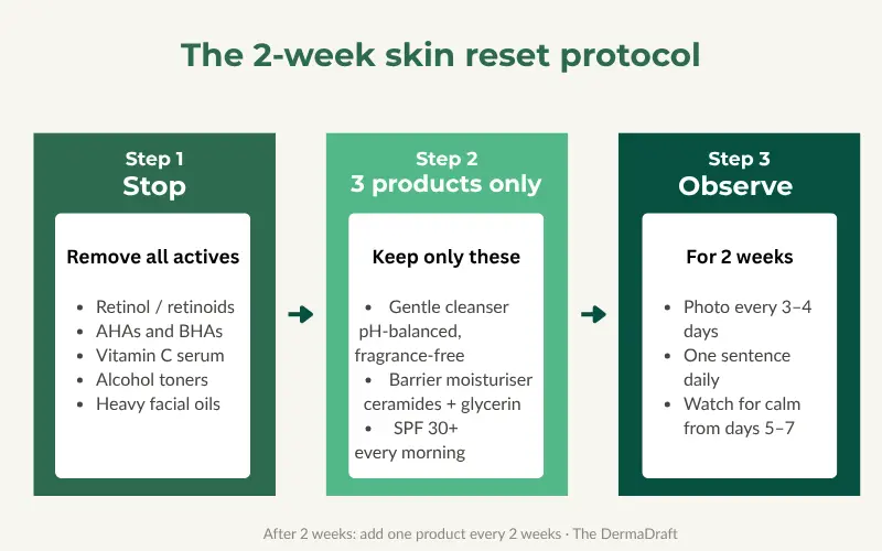 skincare reset protocol three steps stop products observe two weeks